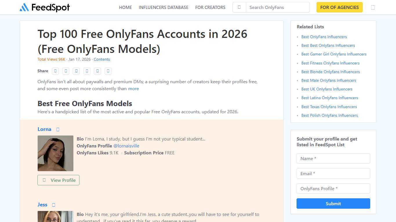 Top 100 Free OnlyFans Accounts in 2026 (Free OnlyFans Models)